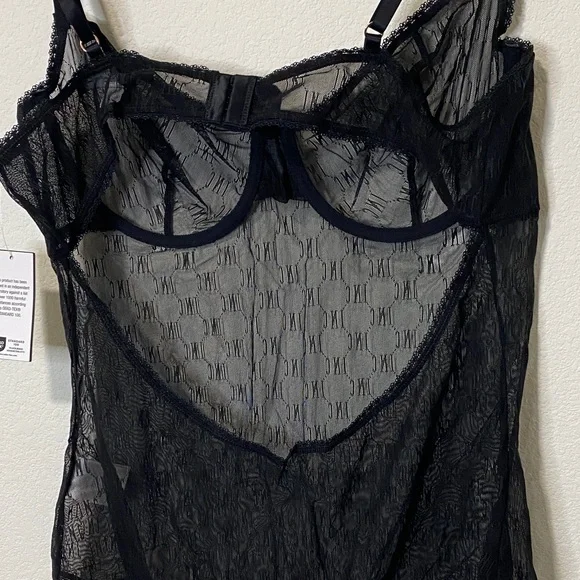 Women’s INC Monogram Black Sheer Lace Bodysuit - Picture 8 of 11
